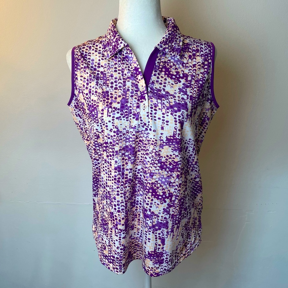 Pebble Beach Dry-Luxe Performance Sleeveless Polo Purple Peach Womens Size Large